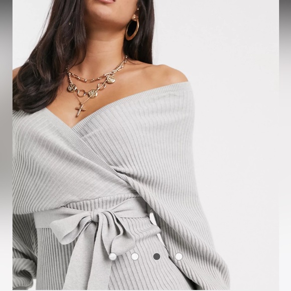 Parallel Lines Mini Wrap Sweater Dress with Cut Out Back - Picture 3 of 7